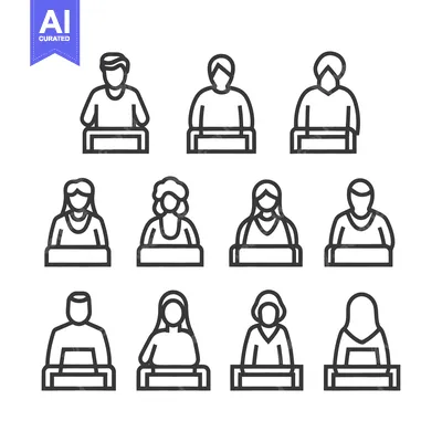 Popular premium asset: Simple line drawings of diverse individuals behind desks or podiums