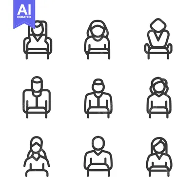 Aset premium populer: Simple line art illustrations depicting people with various hairstyles