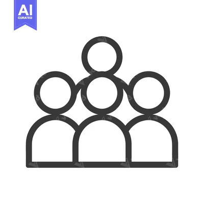 Aset desain premium: Simple black and white icon depicting a small group of people