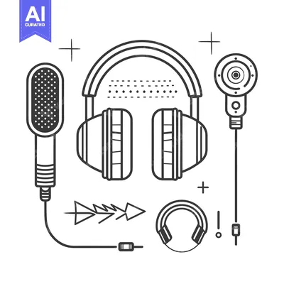 Popular premium asset: A stylized monochrome illustration depicting audio equipment and eleme