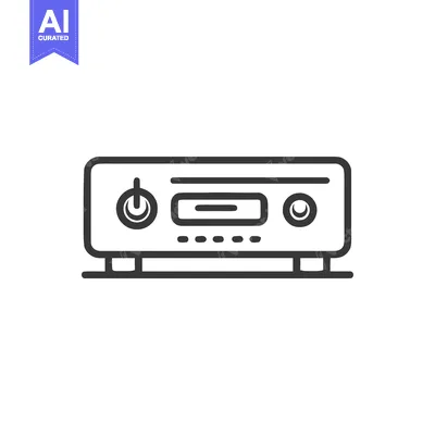 Aset desain premium: Minimalist Line Art: Audio Receiver with Power Button and Display