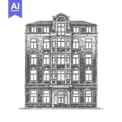 Aset premium populer: A detailed illustration of an urban building with many windows