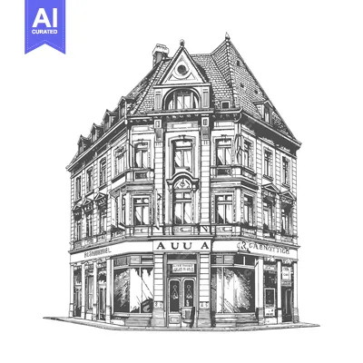 Aset premium populer: A detailed illustration depicts a historical building corner view draw