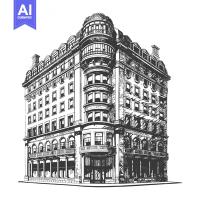 Aset desain premium: A Large Architectural Rendering of a Corner Building