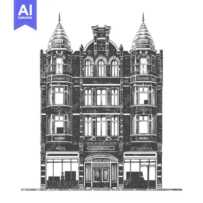 Aset premium populer: The architectural drawing of a detailed brick edifice