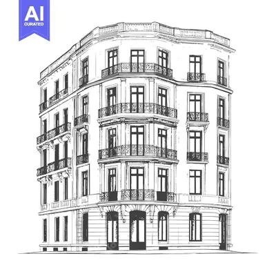 Aset desain premium: A building with balconies in a sketch style