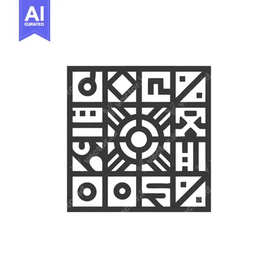 Aset desain premium: Abstract Geometric Pattern with Central Circle and Square Frame, Minim