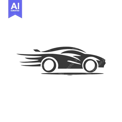 Aset desain premium: Sleek Black Sports Car Silhouette with Motion Trails on White Backgrou