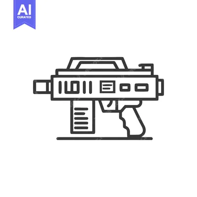 Aset desain premium: Futuristic Assault Rifle Icon, Bold Outline, Minimalist Design, Modern
