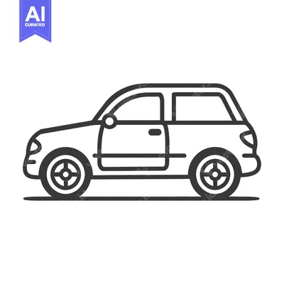 Aset desain premium: A side view drawing of a compact automobile in black lines
