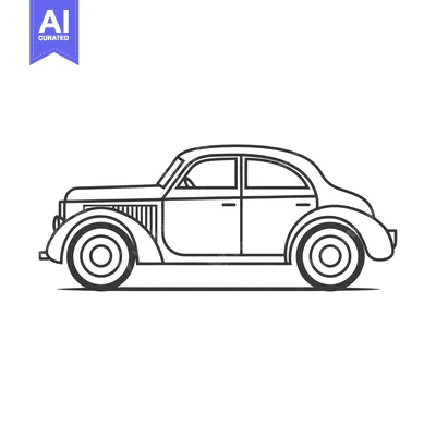 Aset desain premium: Simple black and white illustration of a vintage automobile design