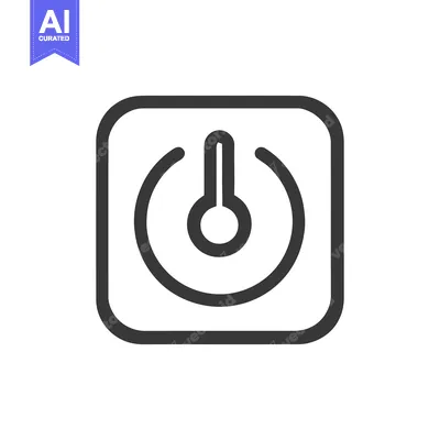 Aset premium populer: Minimalist Power Button Icon in Rounded Square Frame, Dark Gray on Whi