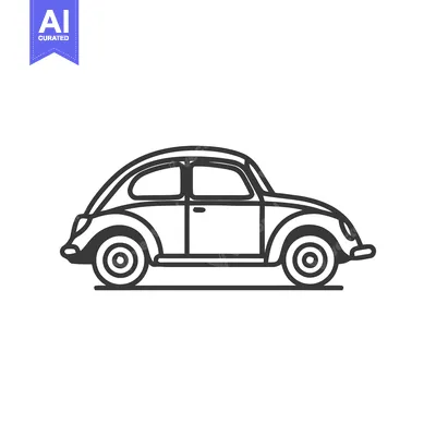 Aset premium populer: Classic Car Icon: Vintage Volkswagen Beetle Line Art Illustration