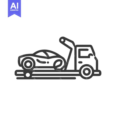 Minimalist Tow Truck Icon: Car on Flatbed, Black Outline