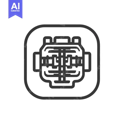 Aset desain premium: Stylized Engine Block Icon in Rounded Square Frame, Minimalist Design