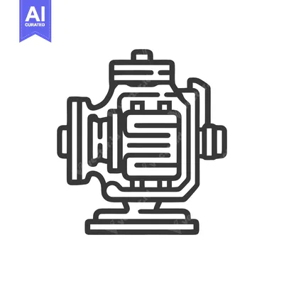 Detailed Line Art of a Water Pump Engine on White Background