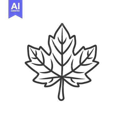 Aset premium populer: A detailed black and white illustration of a maple leaf