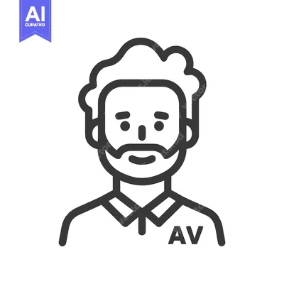 Aset desain premium: Minimalist Icon of Man with Beard and AV Initials on Shirt