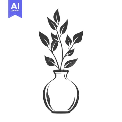 Aset premium populer: A vase with leafy branches and a round body