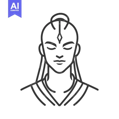 Aset premium populer: A minimalist black and white illustration of a serene human figure