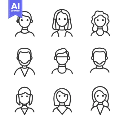 Aset premium populer: Collection of simple minimalistic line art avatar portraits displayed