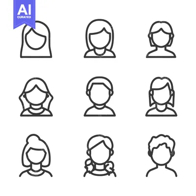 Premium design asset: Simplified line art depictions of diverse human faces