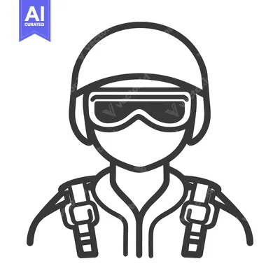 Aset desain premium: A black and white line drawing of a person wearing a helmet