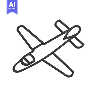Premium design asset: A simple black and white airplane illustration in a top down view