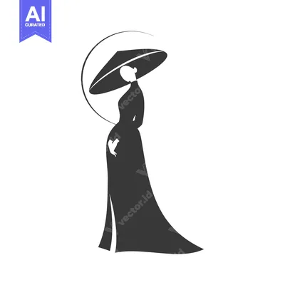 Aset premium populer: A Vietnamese Woman in Traditional Clothing and Conical Hat