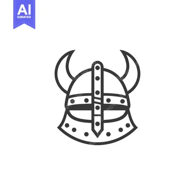 Aset premium populer: A Viking helmet with horns, drawn in black and white.