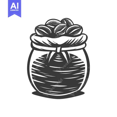 A Vintage Illustration of a Bag Filled with Coffee Beans