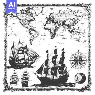 Popular premium asset: A Vintage Illustration of Ships and a World Map Surrounded by an Ornat