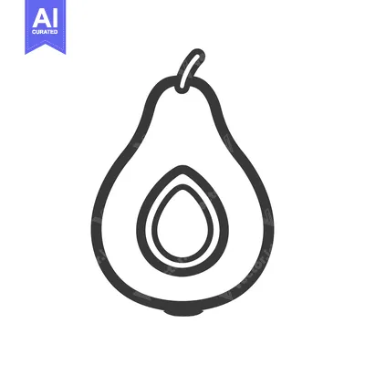 Aset desain premium: A monochrome image depicts a halved avocado with the pit visible