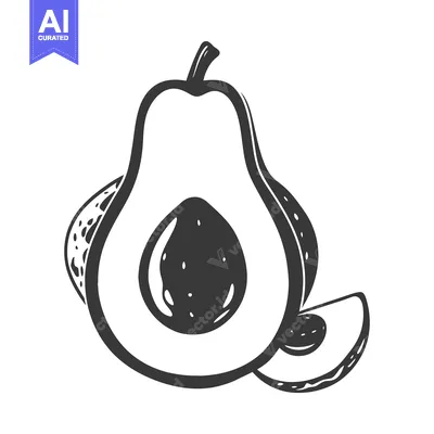 Premium design asset: A black and white illustration of a sliced avocado