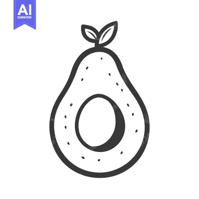 Aset desain premium: A single cut avocado illustration featuring leaves and a seed