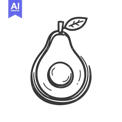 Aset premium populer: A simple black and white drawing of a sliced avocado