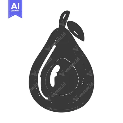 Aset premium populer: A simplistic grayscale image of a fresh avocado fruit