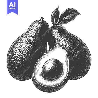 Aset premium populer: Fresh ripe avocados with a slice of avocado visible