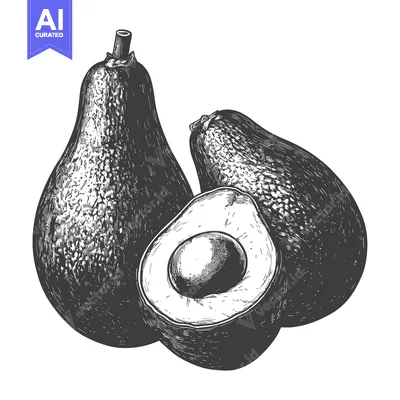 Aset desain premium: A detailed illustration of ripe avocados with one cut open