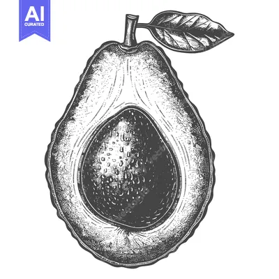 Premium design asset: An avocado cut open revealing the seed and leaf