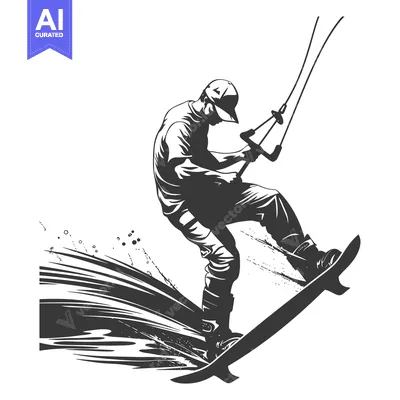 Aset desain premium: A Wakeboarder Performing a Trick on a Wakeboard