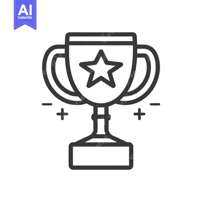 Premium design asset: A black outline drawing illustrating a trophy with star details