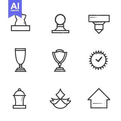 Aset desain premium: Nine simple black and white icon illustrations on a white background