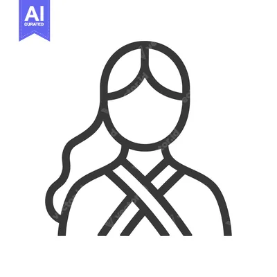 Premium design asset: Simple line art illustration depicting a female person with long hair