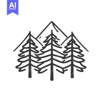 Aset premium populer: The simple line drawing features mountains with evergreen trees