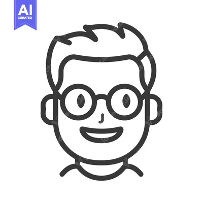 Aset premium populer: A simple smiling person wearing round glasses and has hair