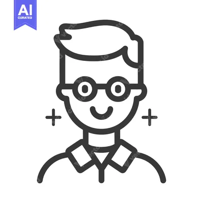 Aset desain premium: A happy male person wearing round spectacles and a collared shirt