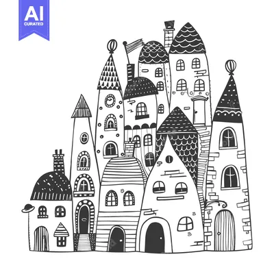 Popular premium asset: A whimsical black and white illustration of a cluster of oddly shaped