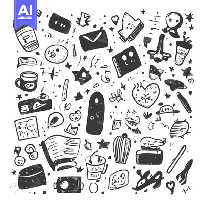 Aset desain premium: A Whimsical Collection of Hand-Drawn Doodle Icons