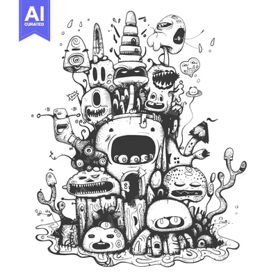 Aset premium populer: A Whimsical Gathering of Doodle-Style Monsters